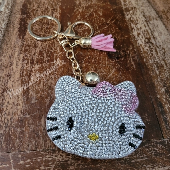 Hello Kitty Pink Bow Crystal Rhinestone Keychain Bag Charm with Tan Tass… - Picture 11 of 14